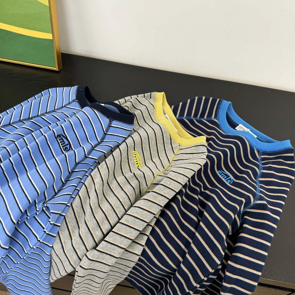 25年秋季新款圆领条纹儿童长袖T恤中大童男童女童上衣6506