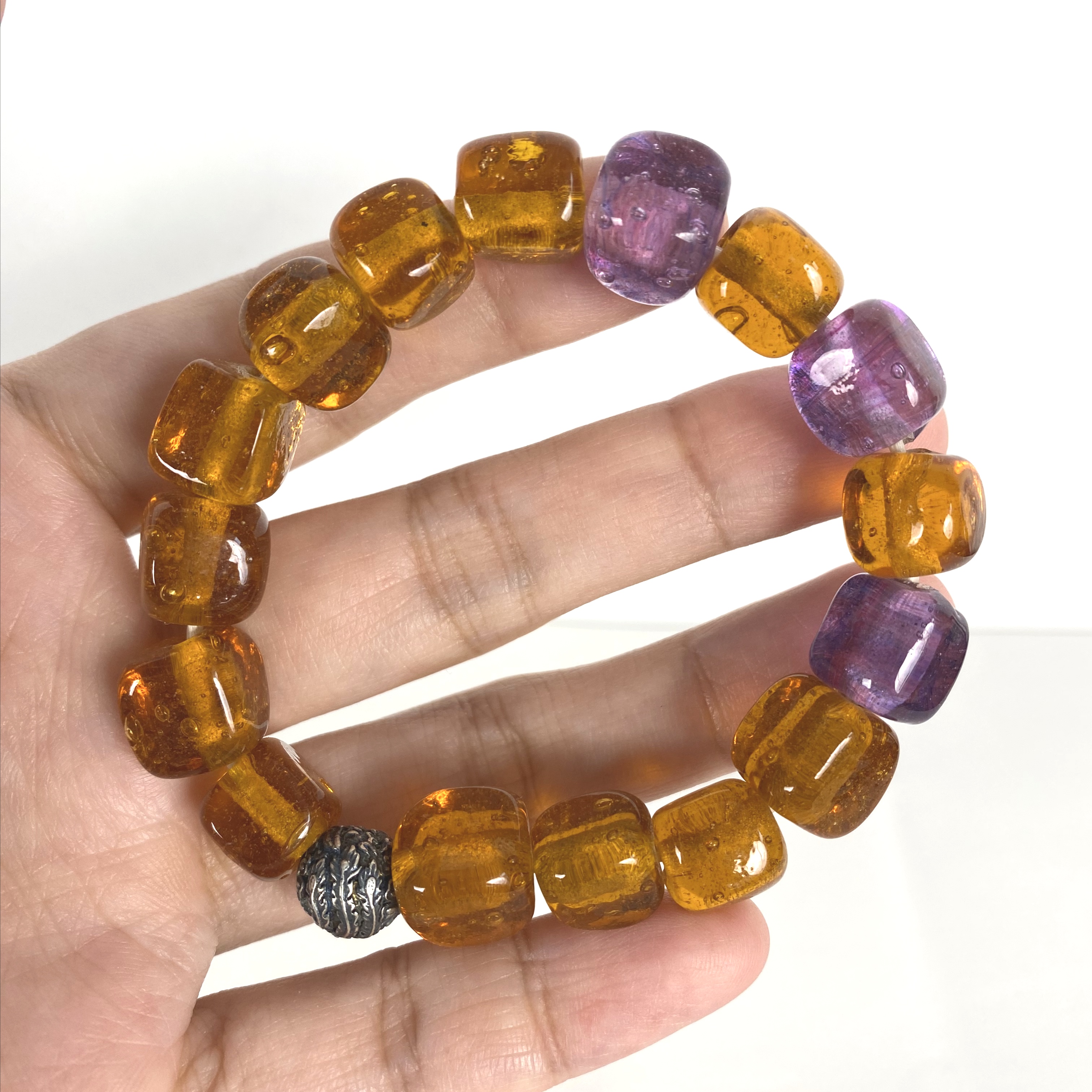 淄博博山大观园茶色异形老琉璃手串