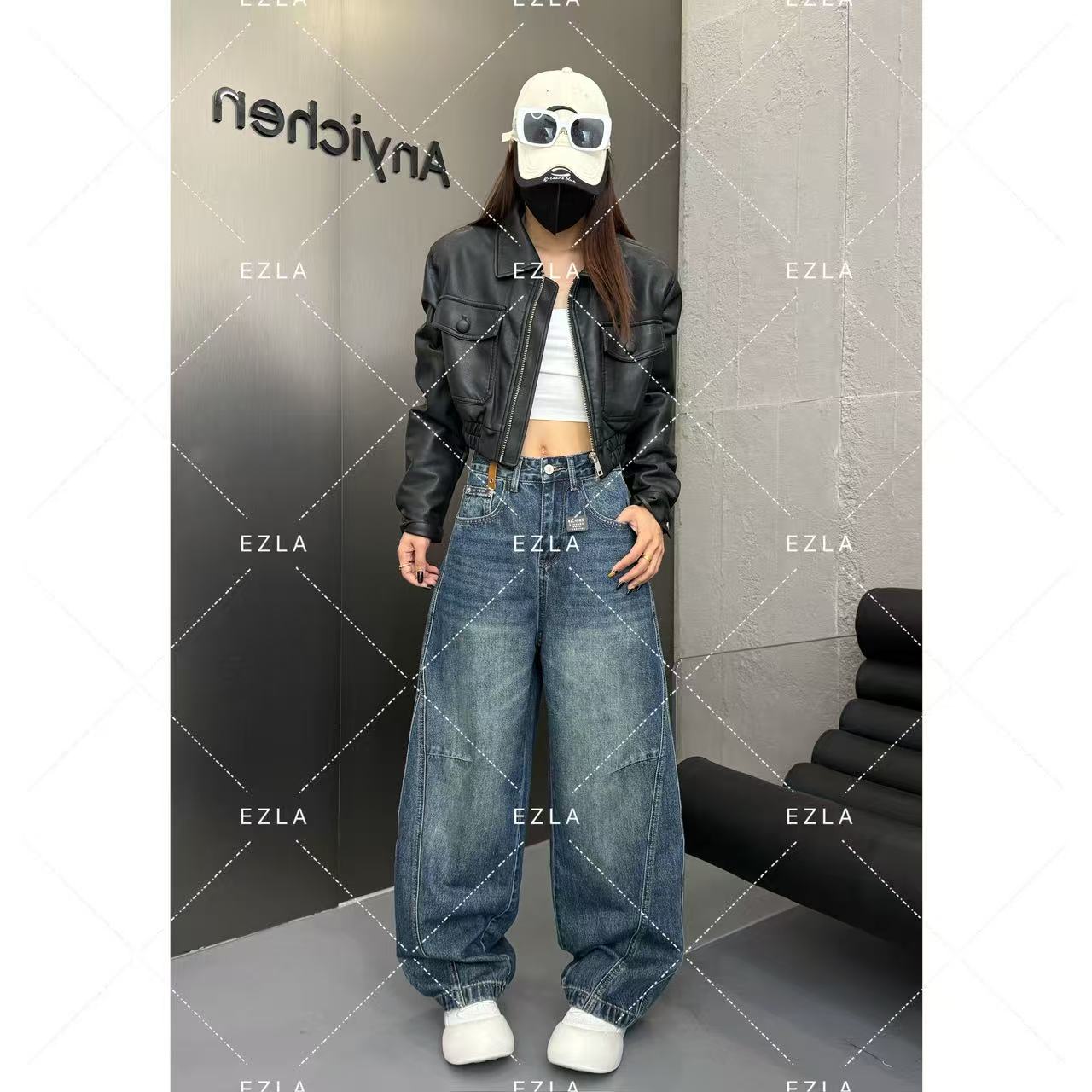 EZ8617-秋冬加厚新款2025百搭设计显瘦显腿长炸街美式牛仔弯刀裤