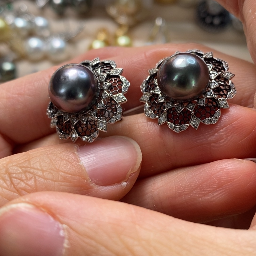 海水珍珠耳饰银S925镶嵌