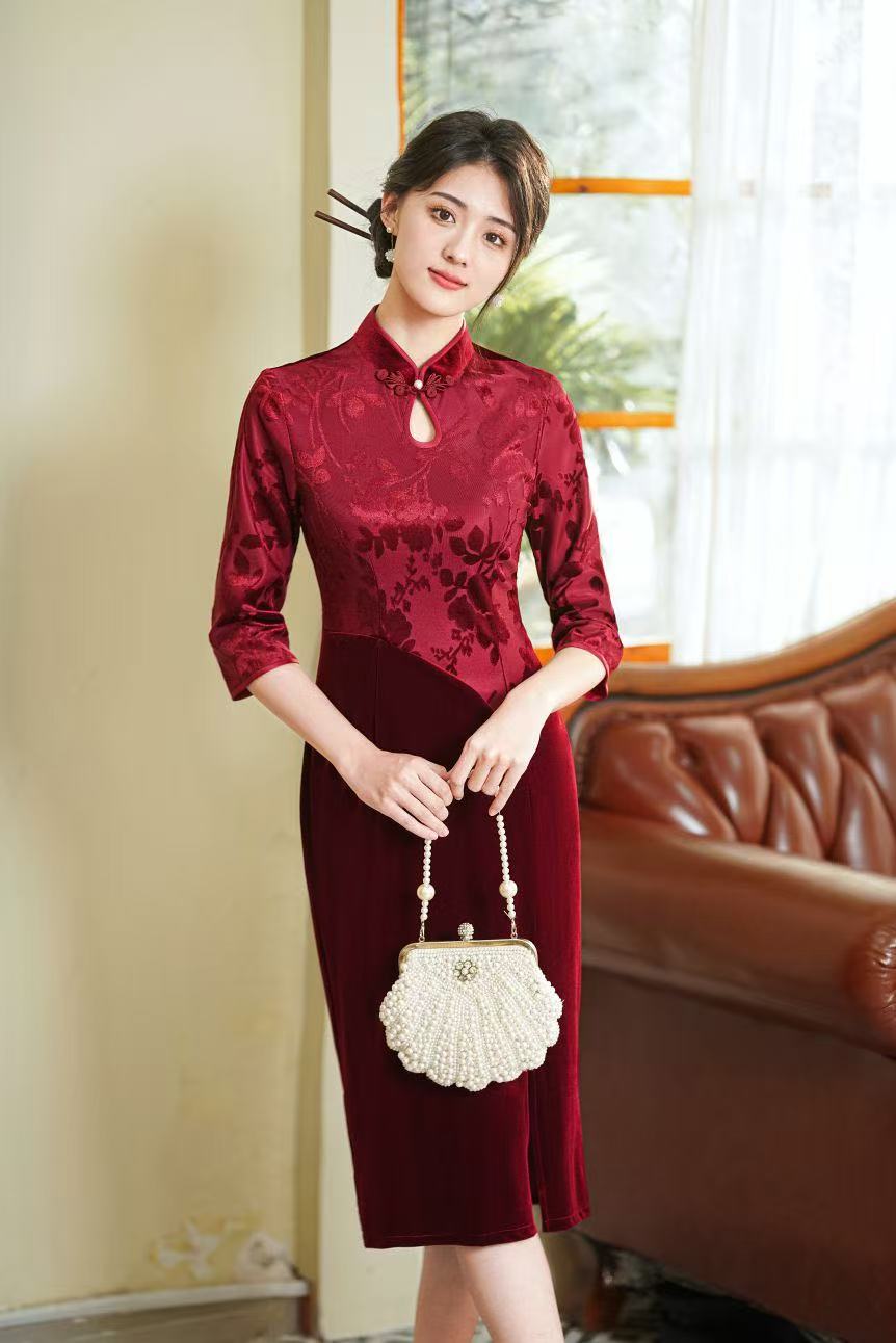 （770）秋款 气质 中长款改良旗袍 单层 长约110cm 苏州旗袍