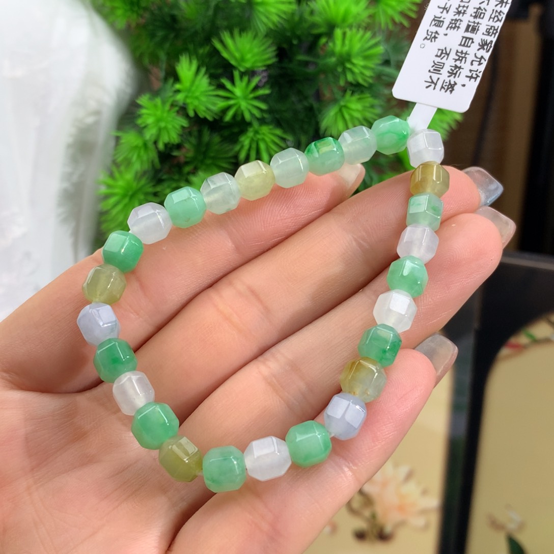 翡翠手链未镶嵌冰胶多宝手链卡7m m