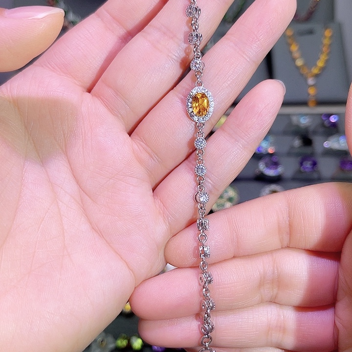 黄晶手链银S925镶嵌手链