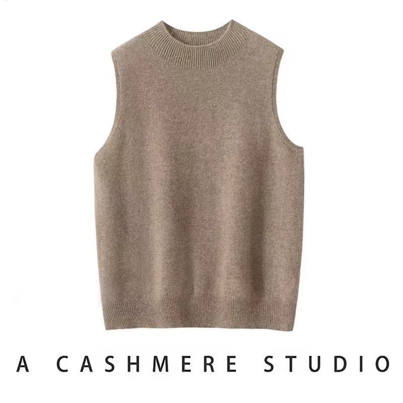 女纯色针织不缩水厚款无袖羊绒衫不褪色半高领修身型