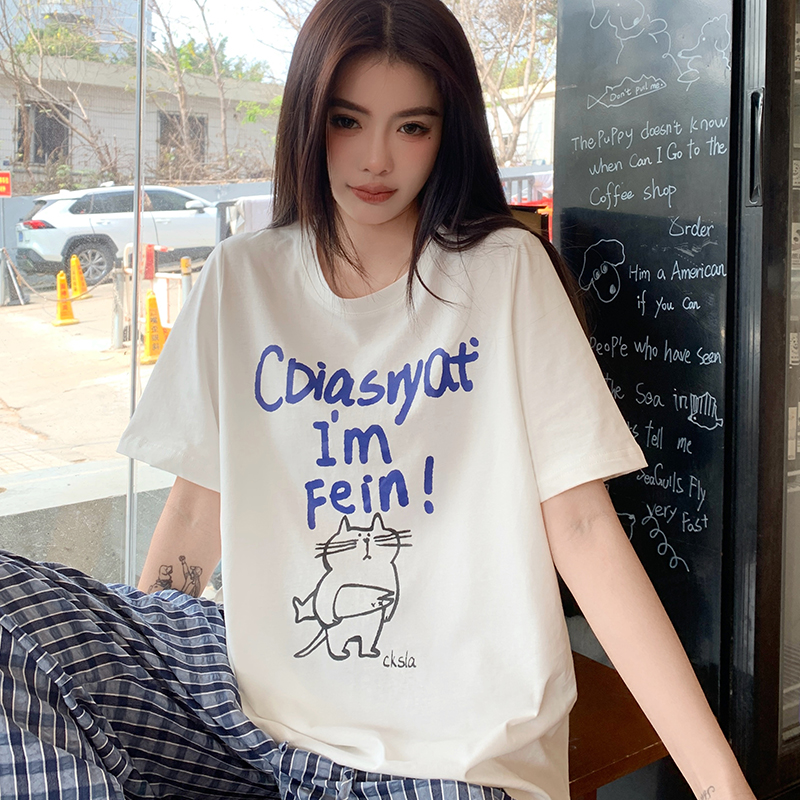 502682美式复古字母印花短袖T恤夏季新款街头潮牌情侣宽松百搭衫