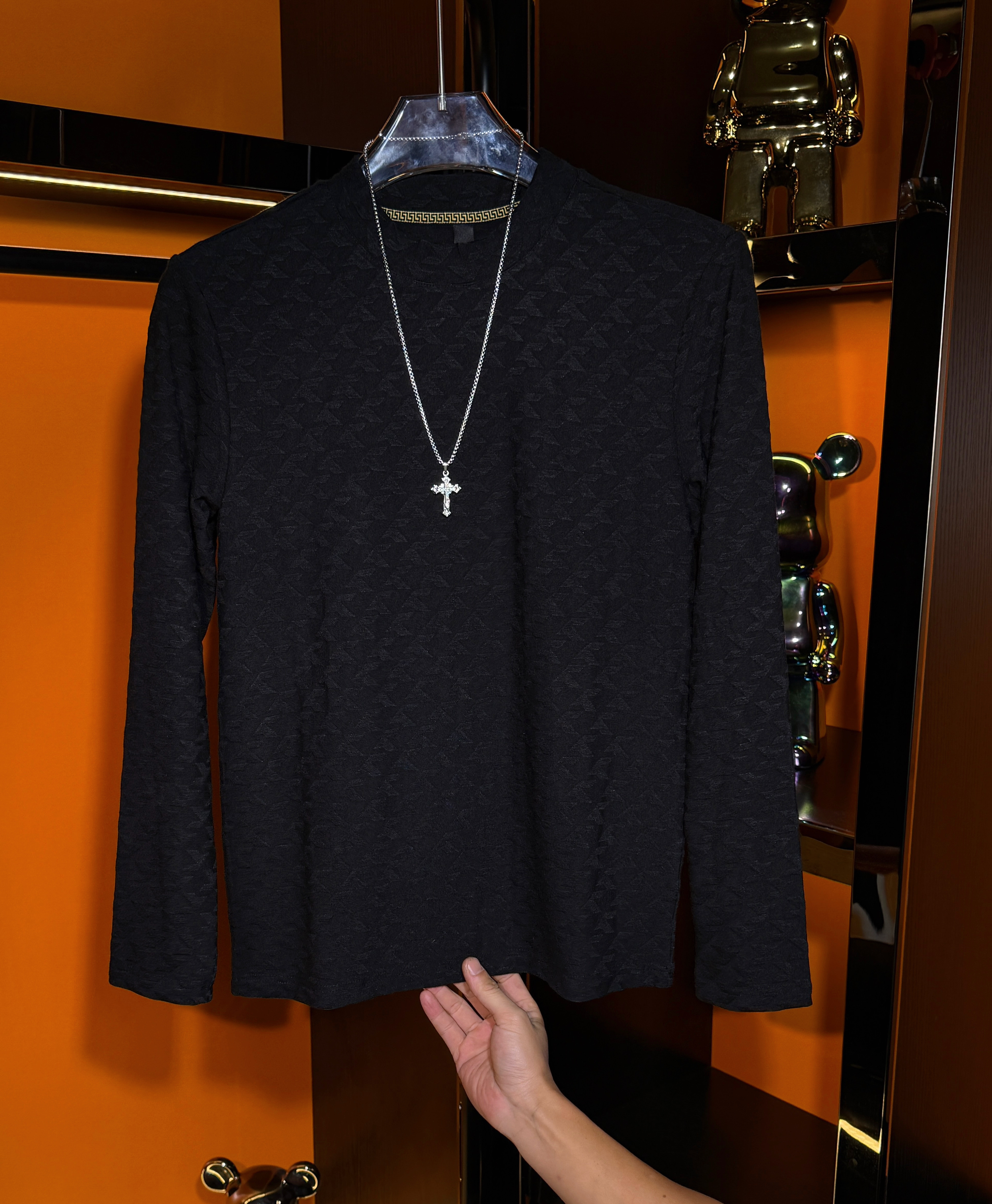 冬季新款打底衫修身提花半高领秋冬保暖加厚长袖T恤上衣男