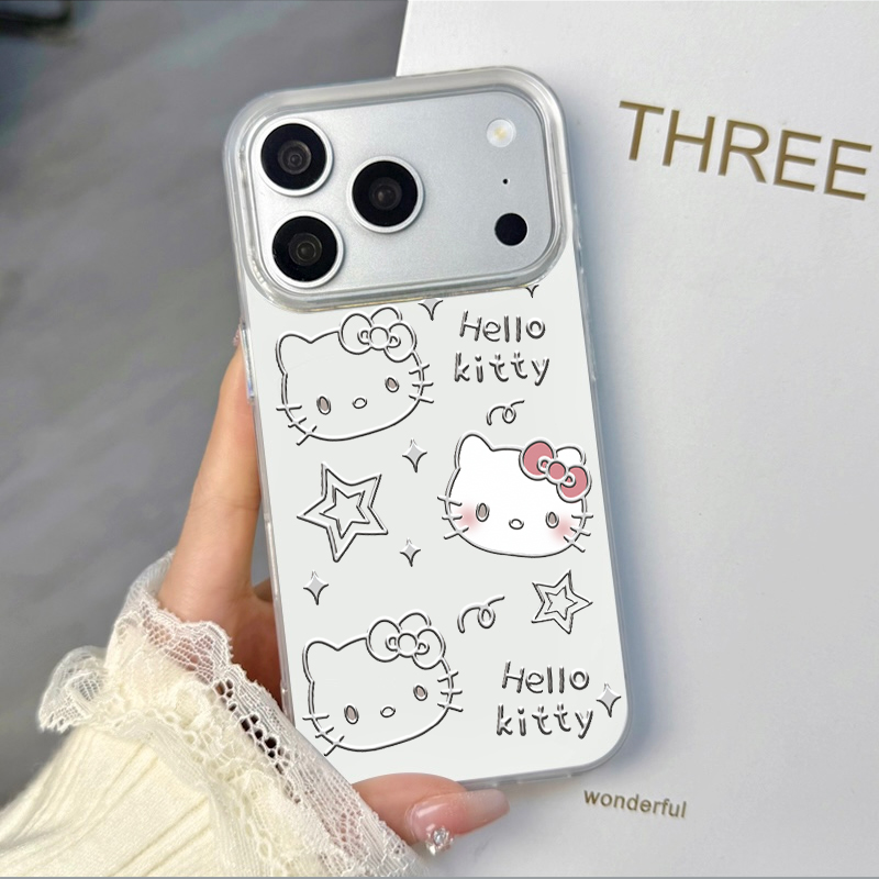 动漫线条凯蒂适用iPhone16苹果15趣味手机壳17promax网红14涂鸦13
