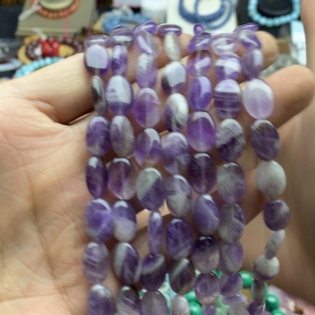 玛瑙/玉髓未镶嵌珠宝半成品一条天然8×12梦幻紫水晶蛋形C65