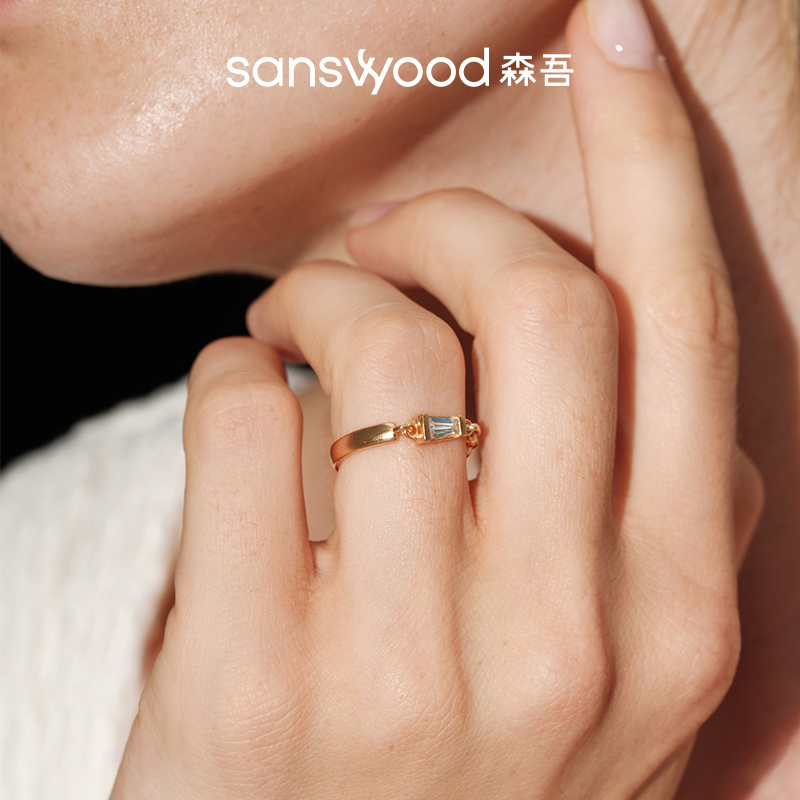 sanswood 925银莫桑石戒指 《首尔记忆》链条戒指女小众磨砂