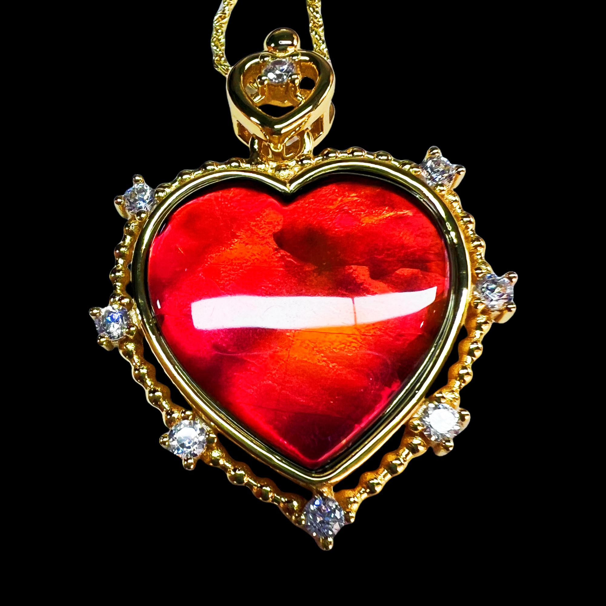 【斑彩-爱心】925银镀18K金 20*20mm N-6 加拿大 贝壳创意饰品 LV13