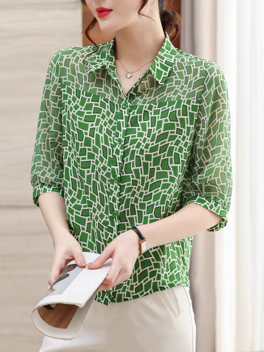 2025真丝时尚减龄显瘦新品爆款妈妈装复古印花宽松碎花女装 