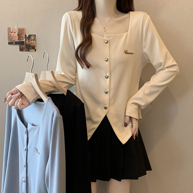 1113（303）春秋装新款大码女装不对称字母铭牌长袖开衫小衫上衣