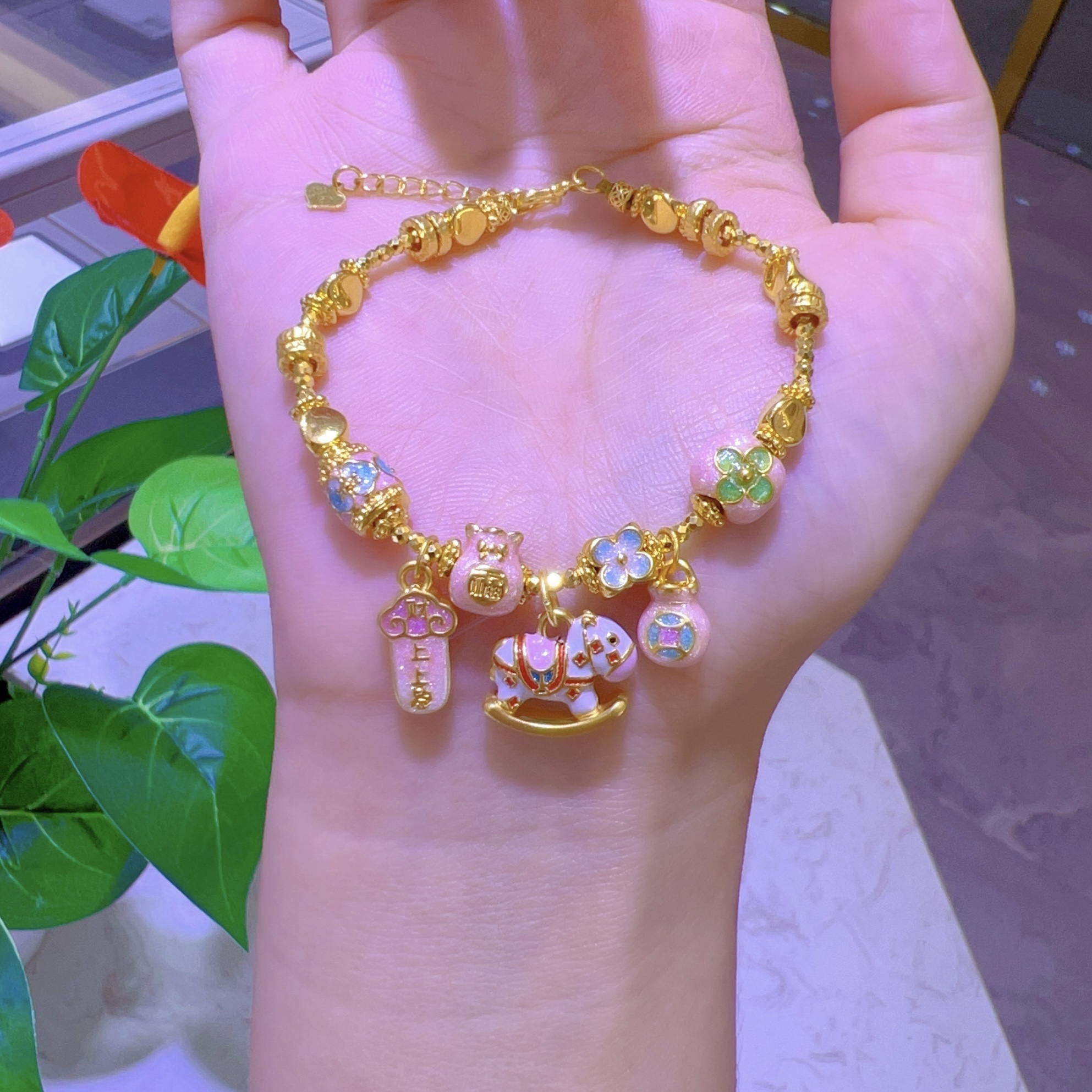 【伊一专属】足金999双十二大促 粉木马上上签手链 多退少补