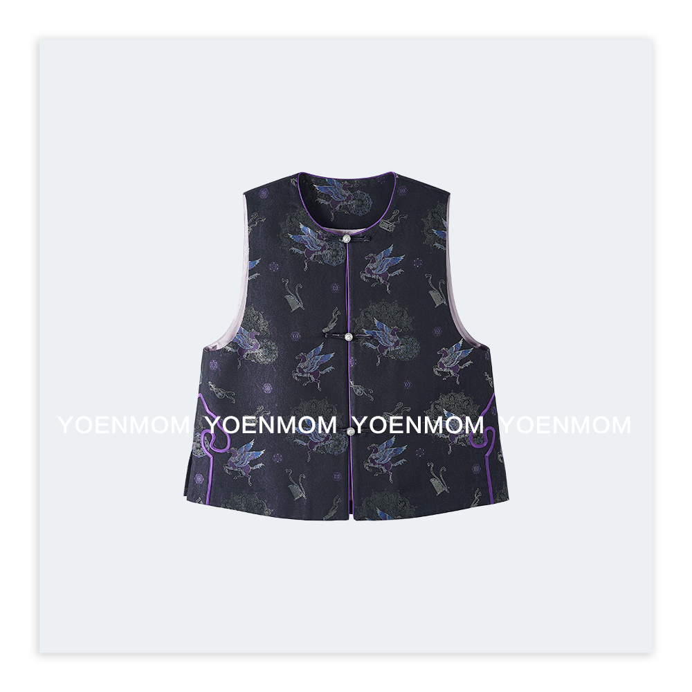 YOENMOM·以梦为马·上久楷100桑蚕丝四重纬宋锦足银扣手工如意马甲