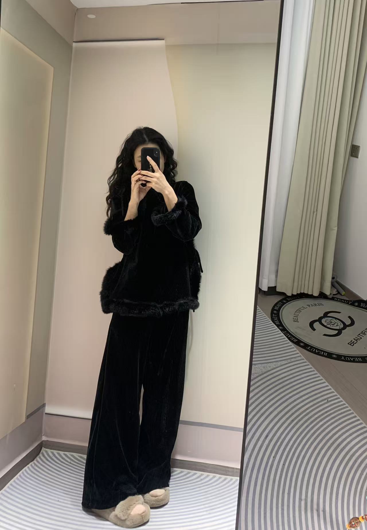 九月  暖意融融   新款加绒加厚重工兔毛显瘦加绒加厚气质上衣