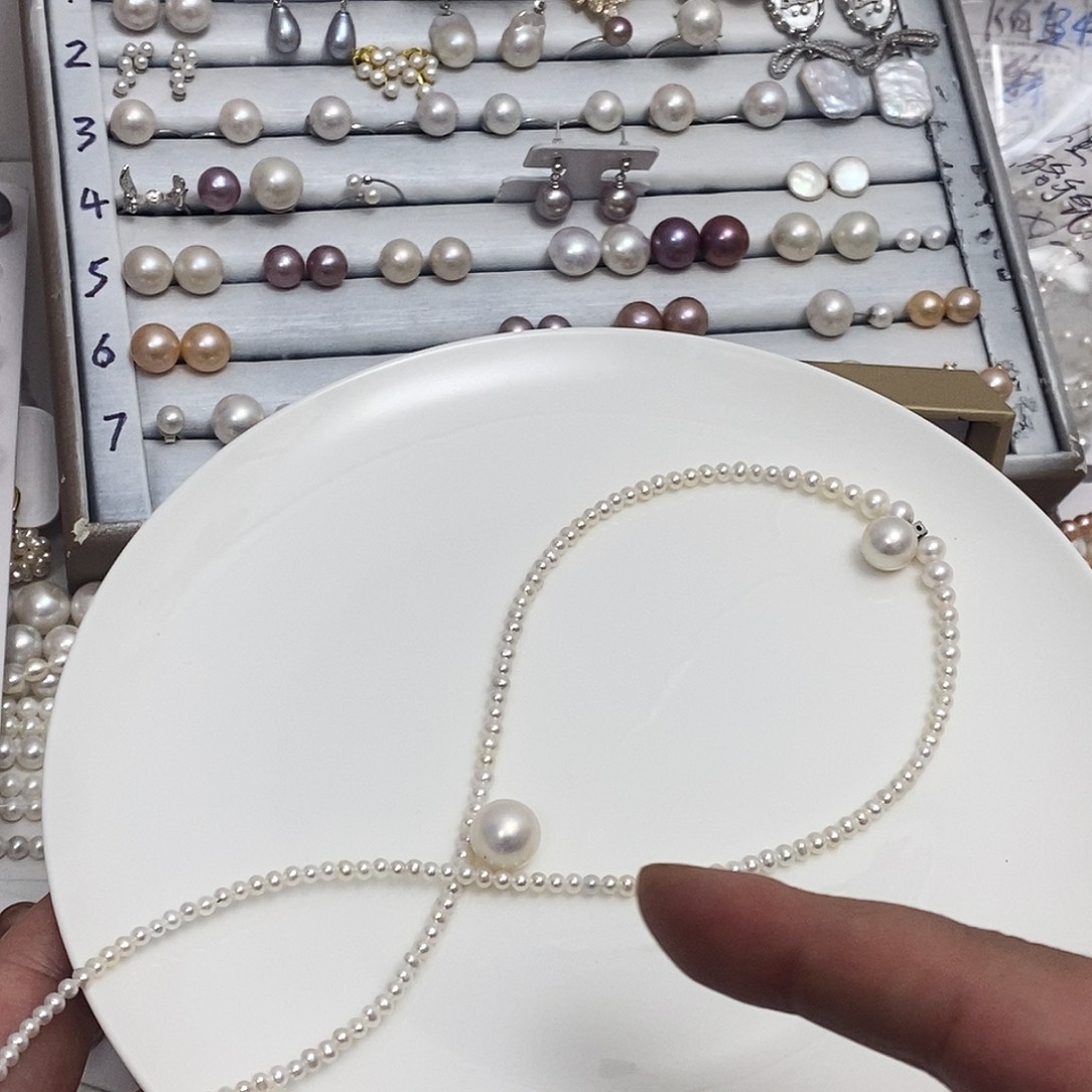 淡水珍珠11m粉光金色万能扣带钻银S925镶嵌