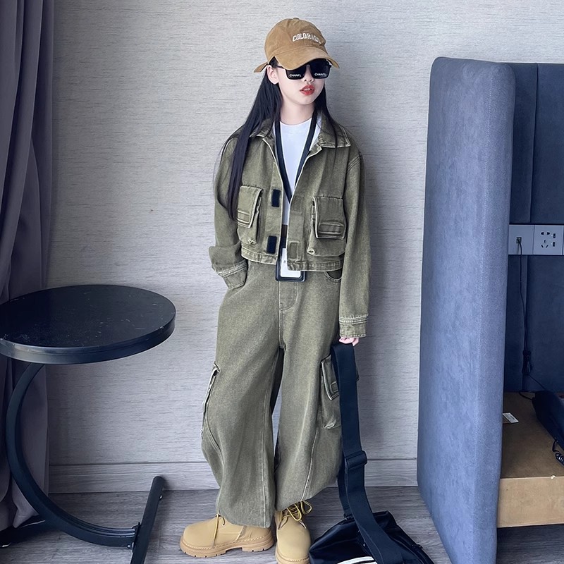 女童牛仔套装儿童秋装2025新款时髦洋气春秋款秋季网红炸街童装潮