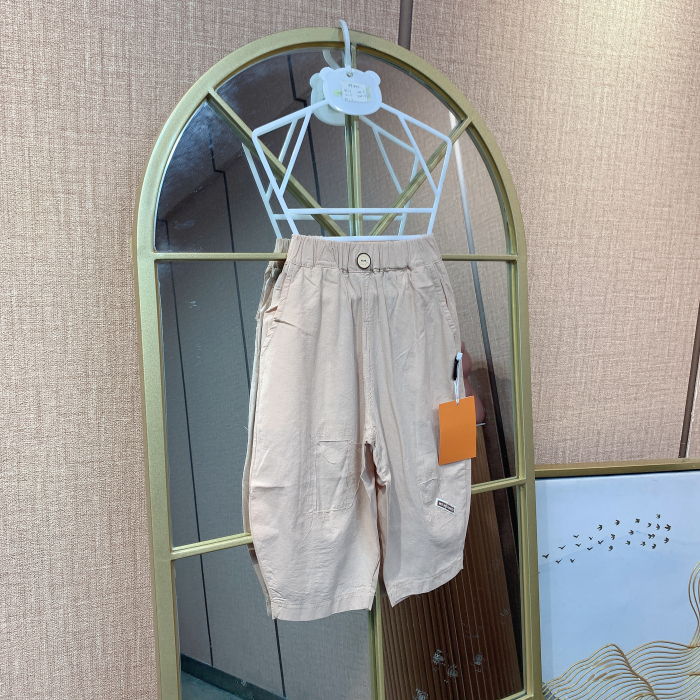 AF413 微瑕   宝宝米色贴布单层水洗棉布七分裤 夏季