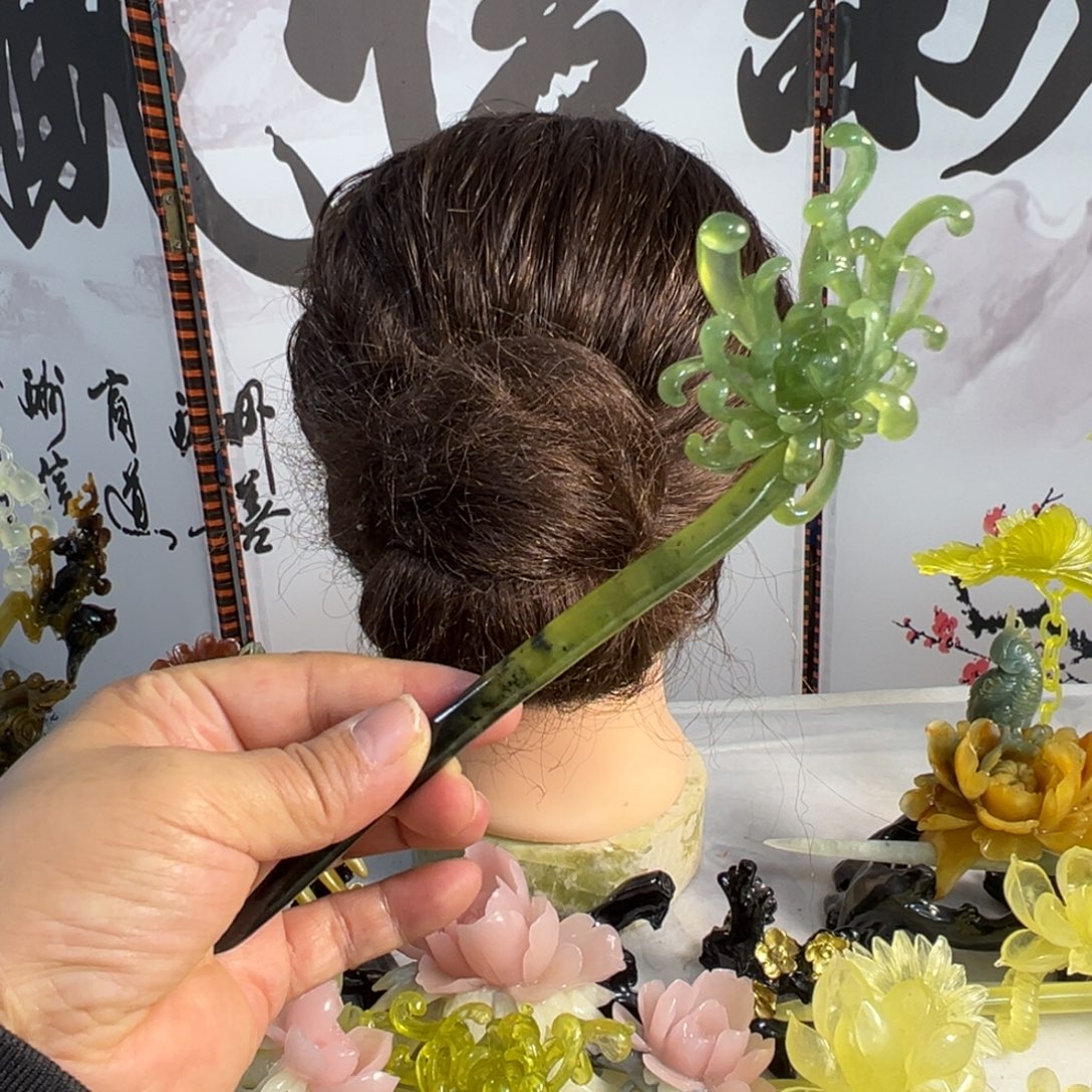 一***下定制蛇纹石玉毛货发饰