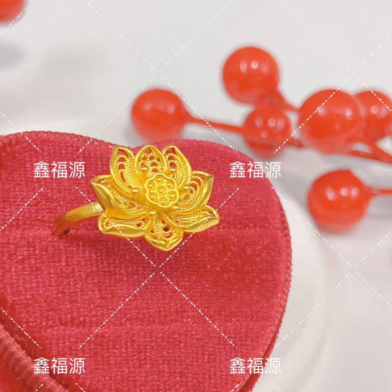 铜合金戒指 镂空莲花可调节女士戒指气质时尚百搭精美轻奢戒指