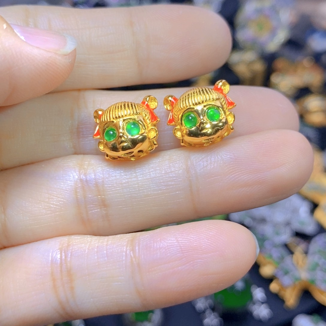 翡翠耳钉银S925镶嵌多样性发其一