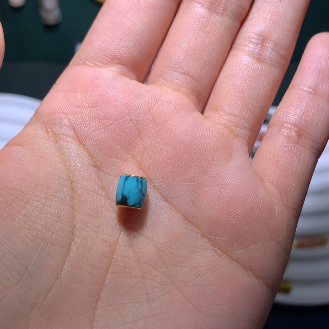 源***仔绿松石18K金镶嵌文玩配饰多样发其一文玩文玩文玩