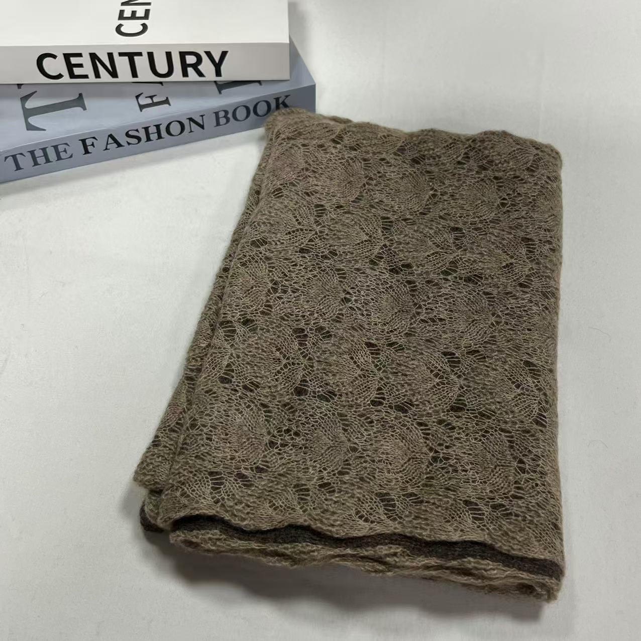 羊绒长巾-棕咖衔接纹  30*160cm丝巾