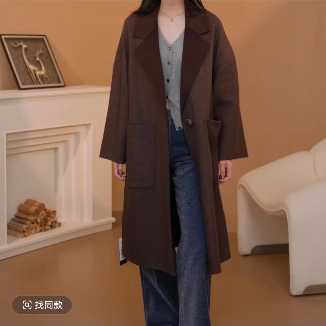 AMASS/5400953阿玛施秋冬新款法式高级感气质中长款双面呢大衣女 