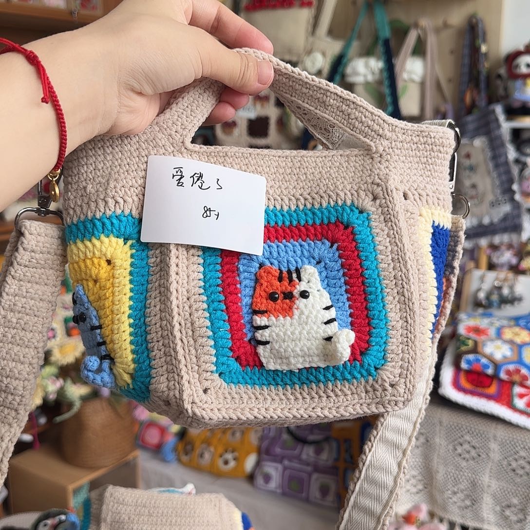 织物猫咪手提斜挎