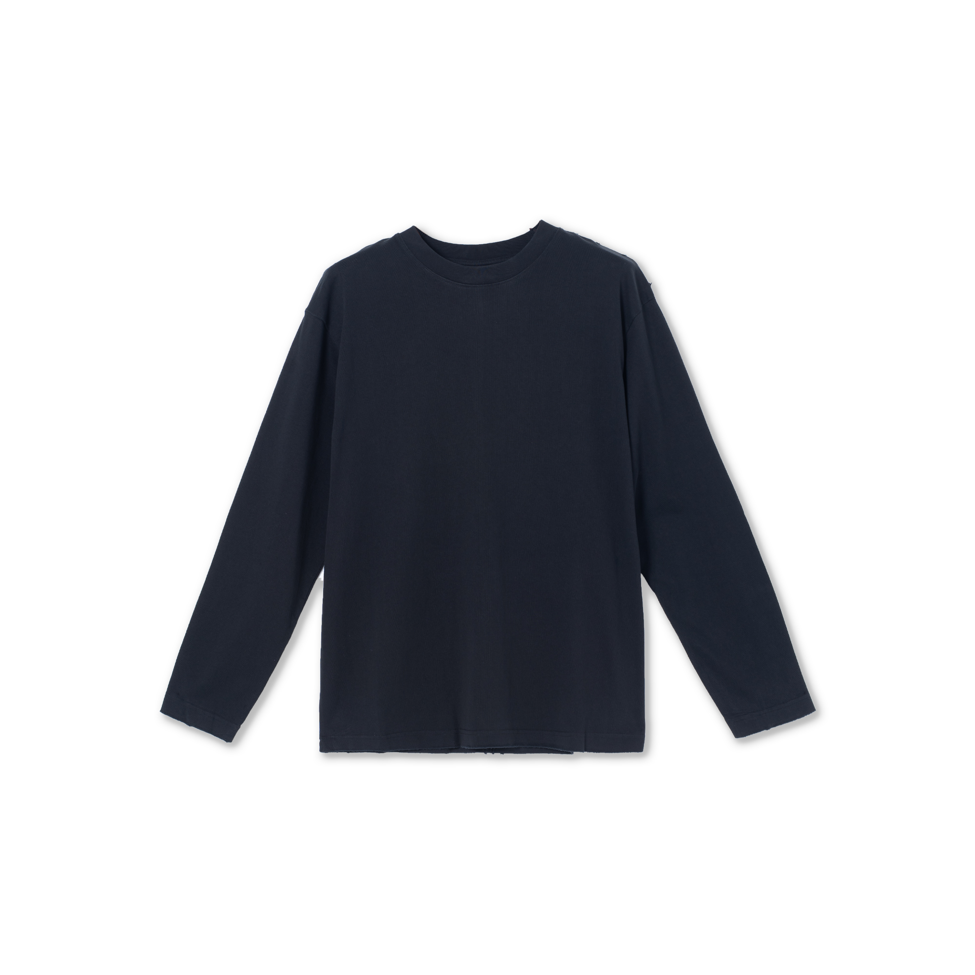 2025纯棉厚款长袖INS风设计感圆领磨毛宽松型T恤休闲秋冬纯棉内搭