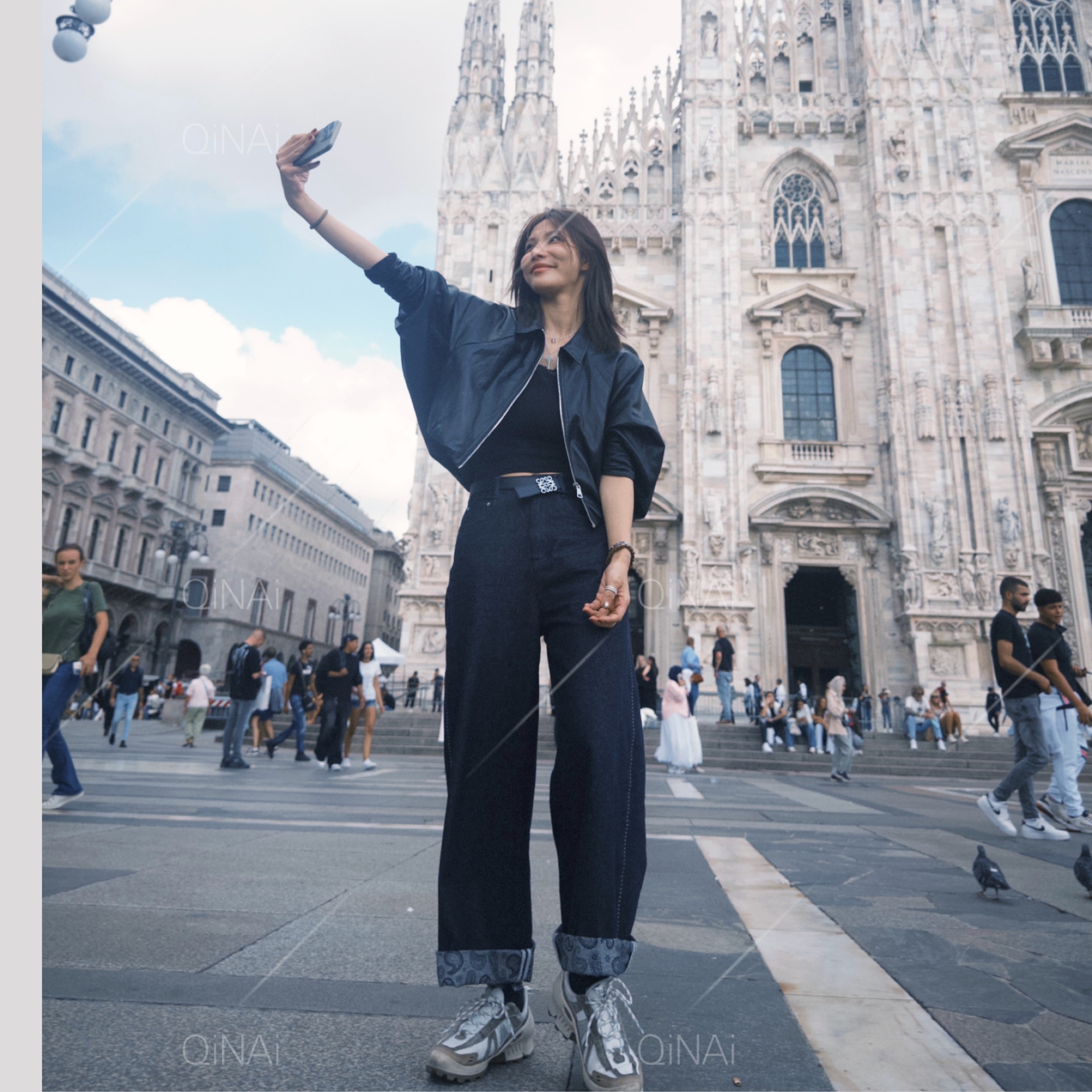 七奈「蓝屏」百搭显瘦直筒长裤QN12694