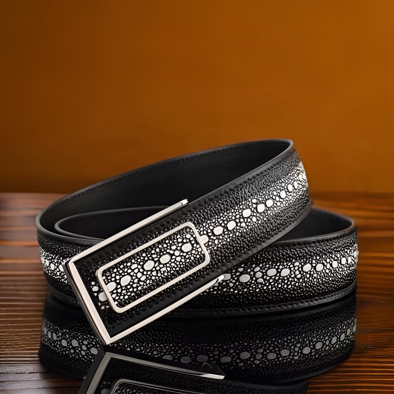【不锈钢自动扣牛皮腰带】男士皮带珍珠纹牛皮腰带商务内穿裤带潮男