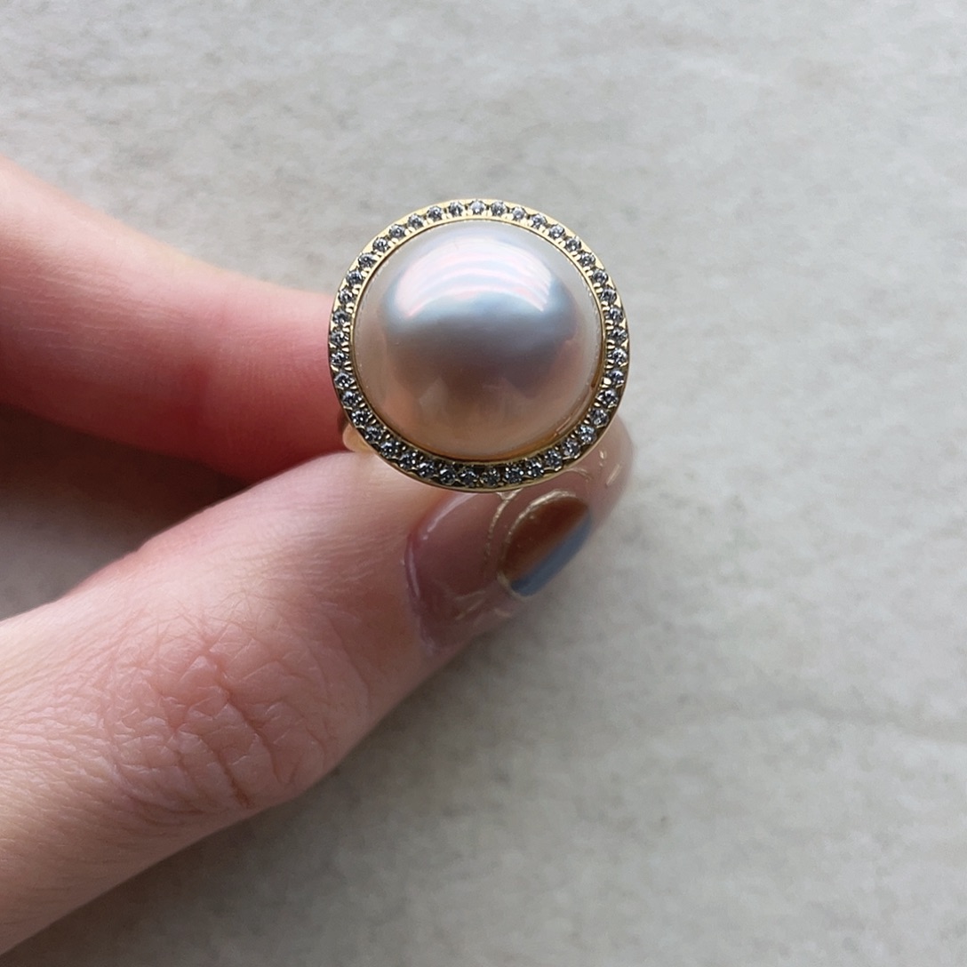 银S925镶嵌拼合珍珠（马贝珠）戒圈15