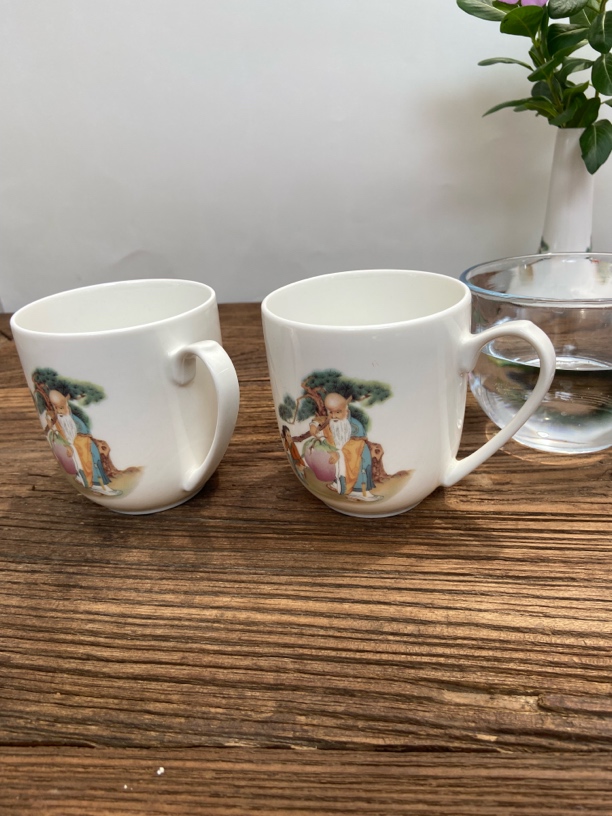 寿星400大号水杯两个陶瓷杯子老寿星家用茶杯