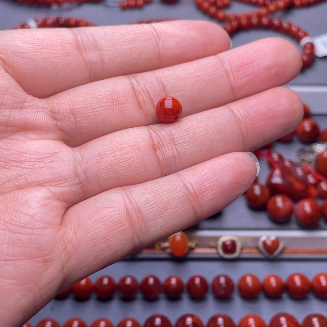 ****果南红玛瑙未镶嵌配珠7.9mm瓦西火焰纹单珠