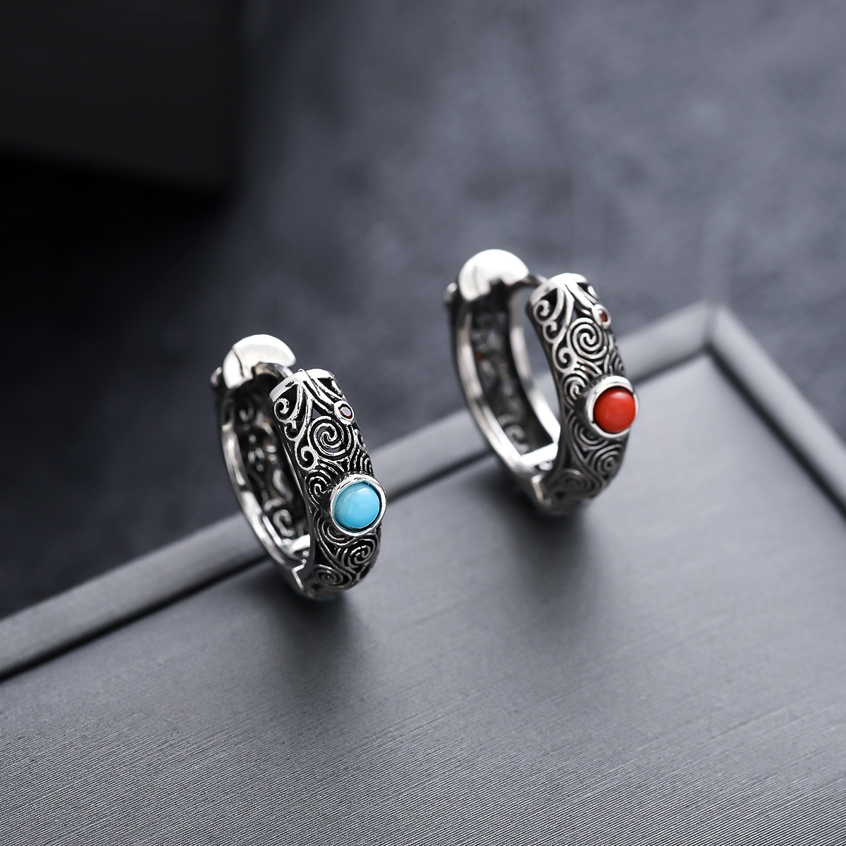 男士耳环国潮小众民族风耳扣高级感红豆耳饰