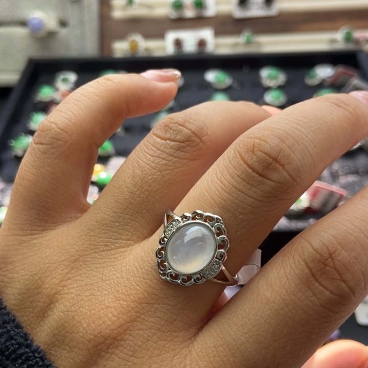 翡翠戒指银S925镶嵌戒指