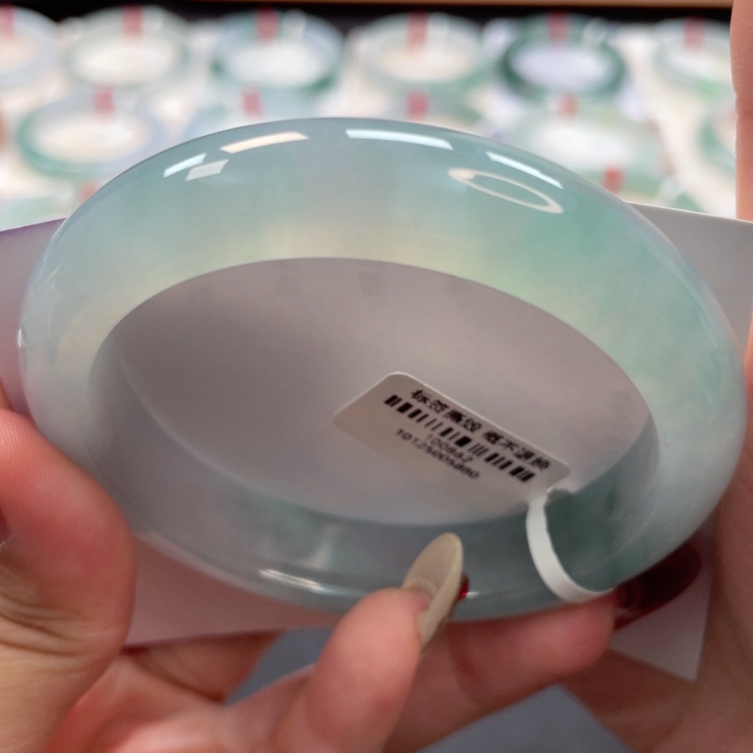 【闪购商品】翡翠手镯未镶嵌冰胶起光冰蓝绿正圈57+，3号