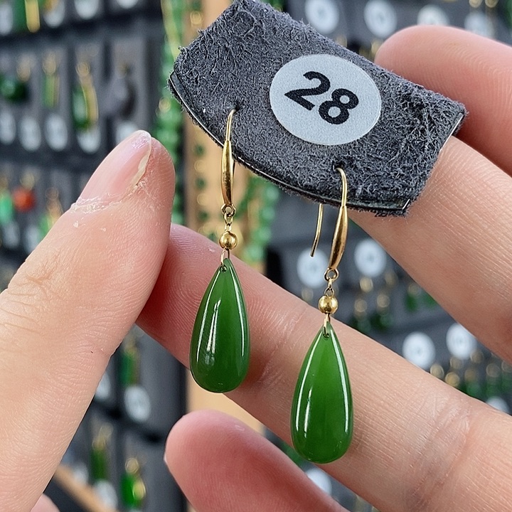 和田玉耳饰18K金镶嵌