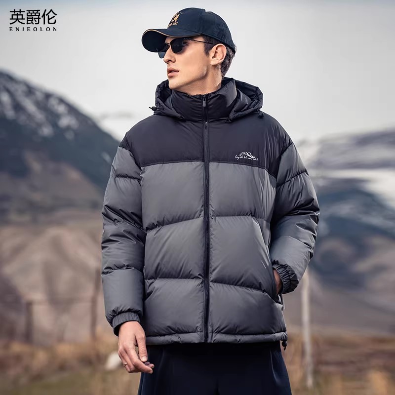 英爵伦 高充绒量白鸭绒羽绒服冬季男连帽可拆卸外套拼接外套YR702