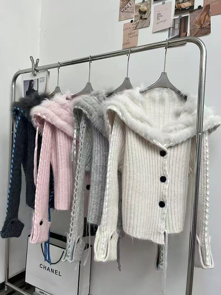 【极简轻奢】2025新款冬真狐狸毛皮草外套女海军领车条针织衫毛衣