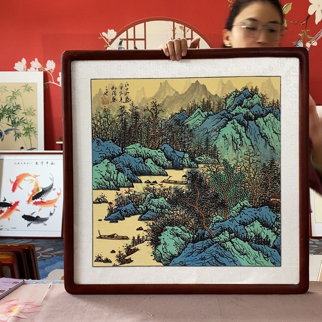 国画手写手绘带框包邮62✖️62国画作品