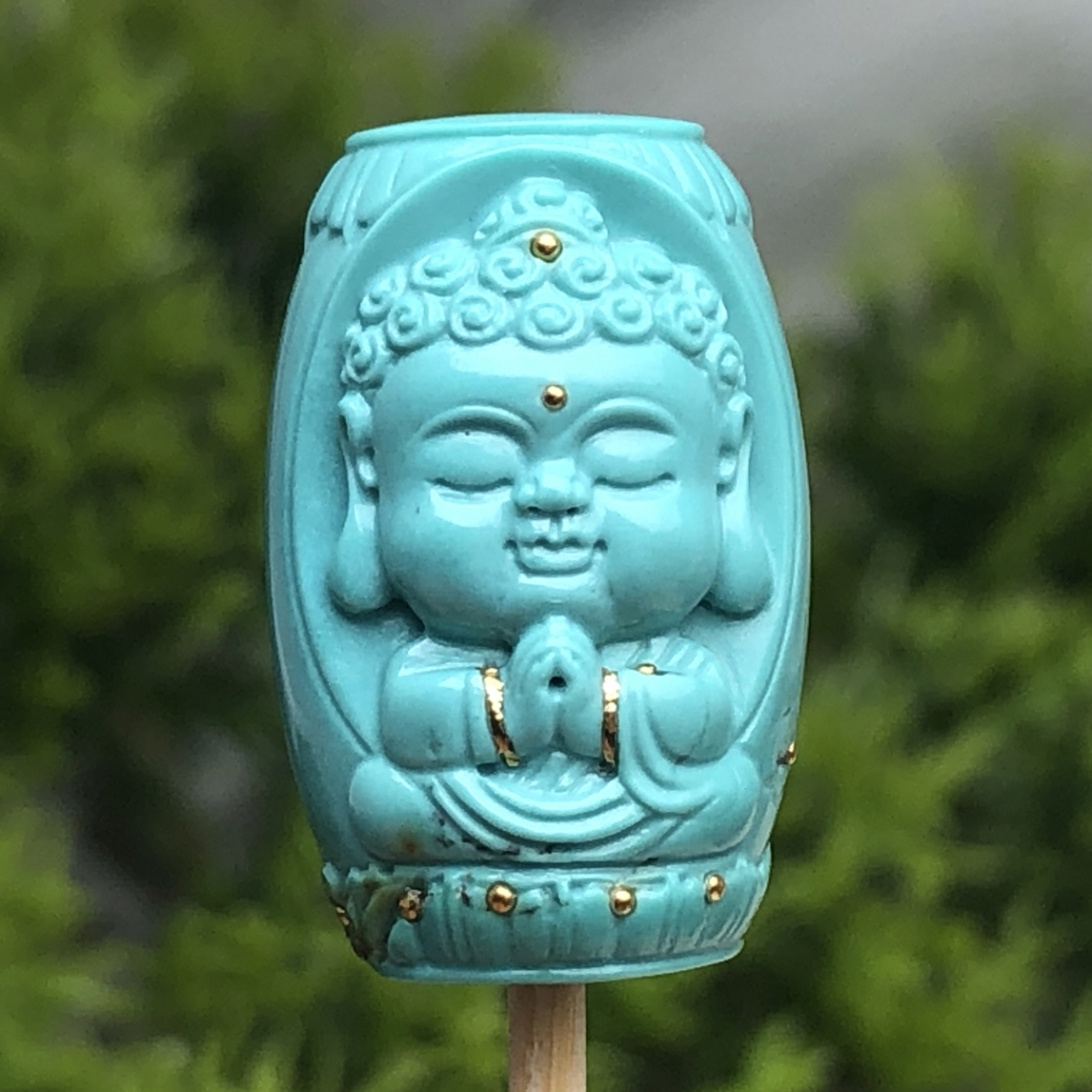 原矿绿松石，24k金精工宝宝佛