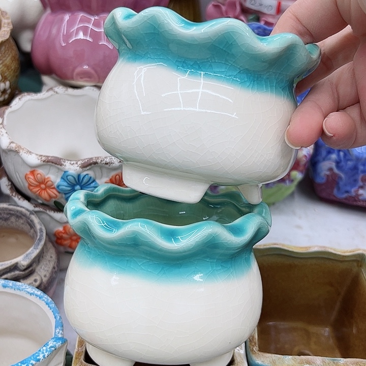 多肉绿植陶瓷花盆9.9包邮，有孔