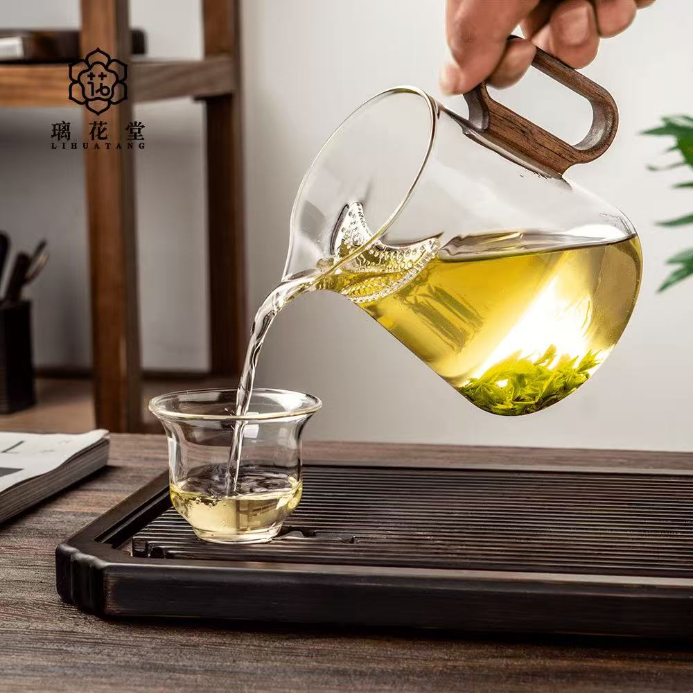 玻璃月牙公道杯茶漏一体绿茶专用茶具过滤泡茶公杯滤网功夫分茶器