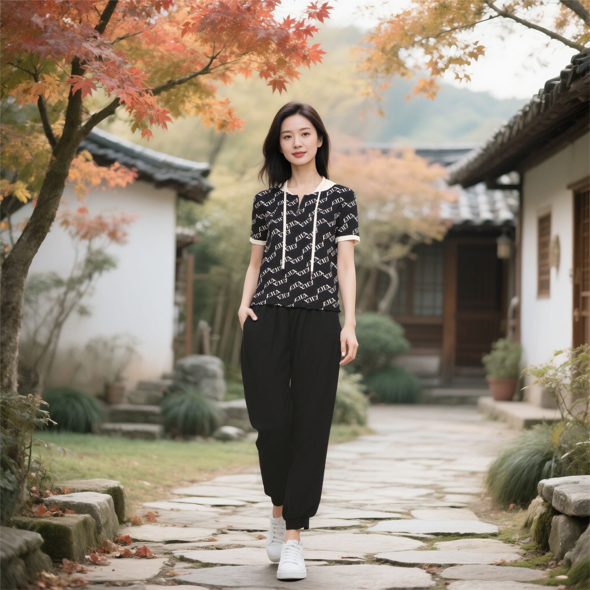 W613通勤连帽宽松型条纹短袖透气T恤休闲时尚百搭江南风