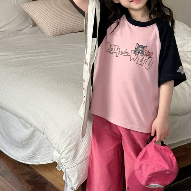 儿童T恤2025女童夏季潮品新款3168中大童卡通印花款男童韩版童装