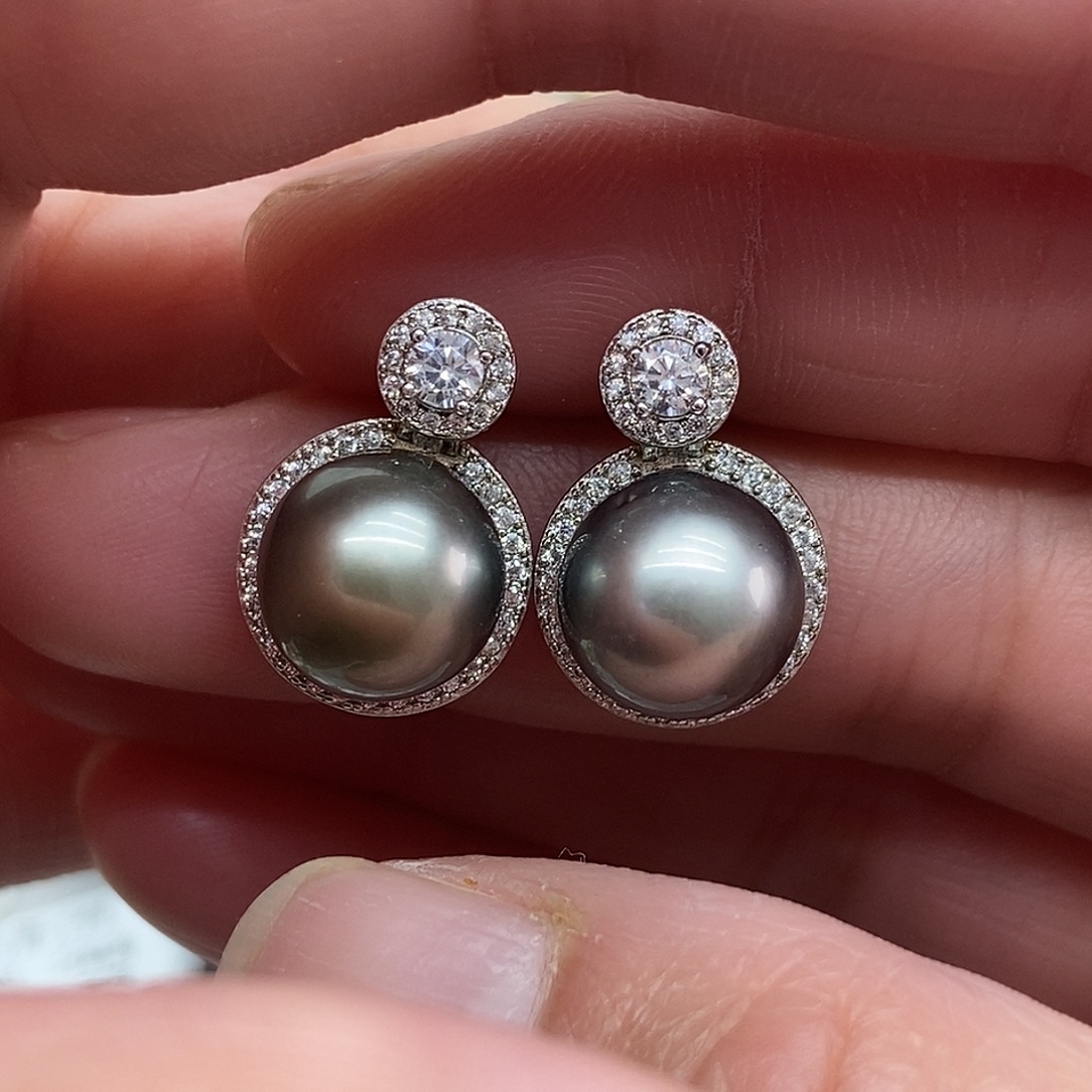 海水珍珠耳饰银S925镶嵌