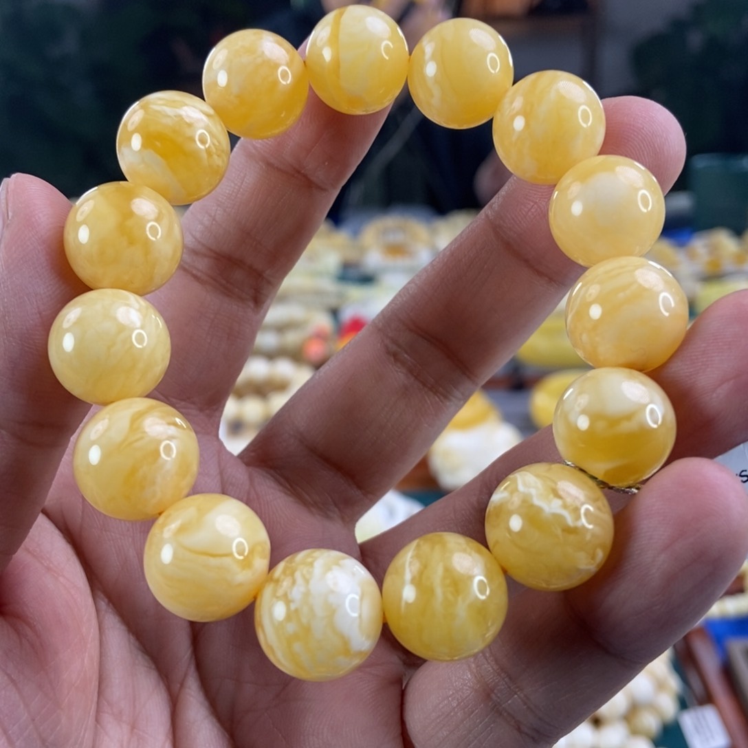 琥珀珠宝奇石未镶嵌14+虎皮纹手串26.21