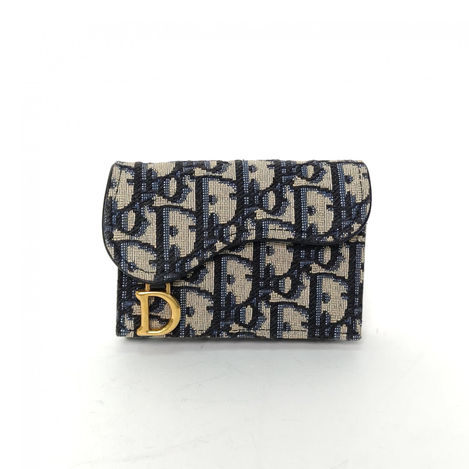 95新 DIOR/迪奥 【特价黑黑】SADDLE 马鞍 卡包 五格 蓝色 帆布